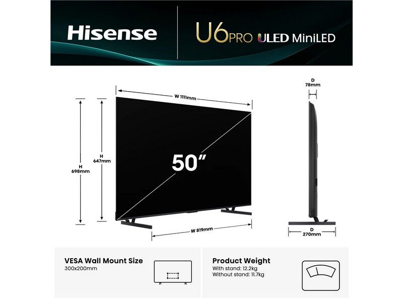 Hisense 50in U6QAU PRO 4K ULED Mini-LED Smart TV (2025) - Image 5