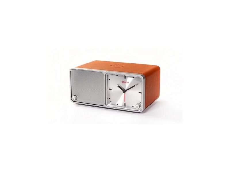 Geneva TIME Bluetooth Speaker Analog Alarm Clock with Charging Station Cognac