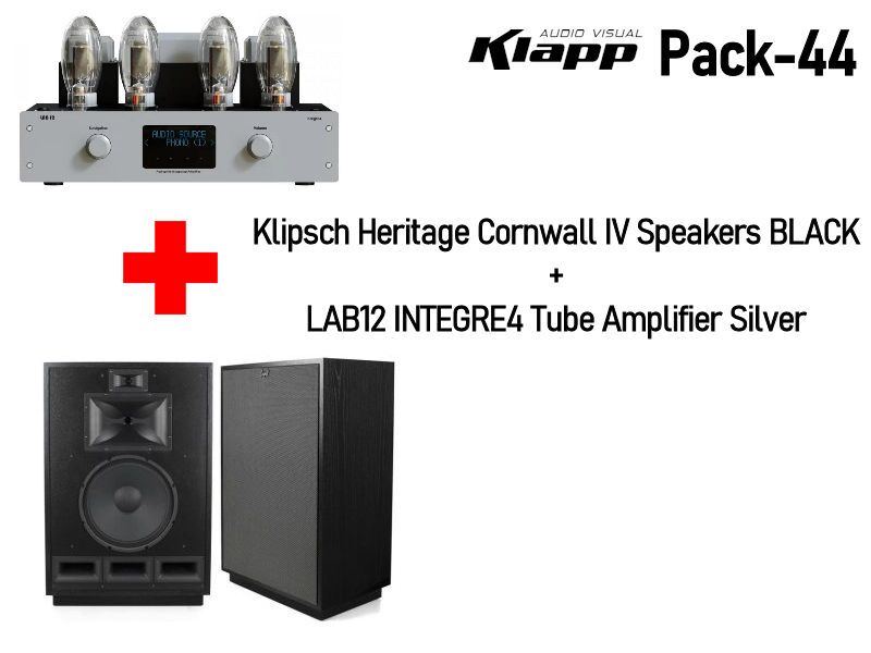 KLAPP AV Pack-44 Klipsch Heritage Cornwall IV Speaker Pair BLACK + LAB12 INTEGRE4 Tube Amplifier Silver